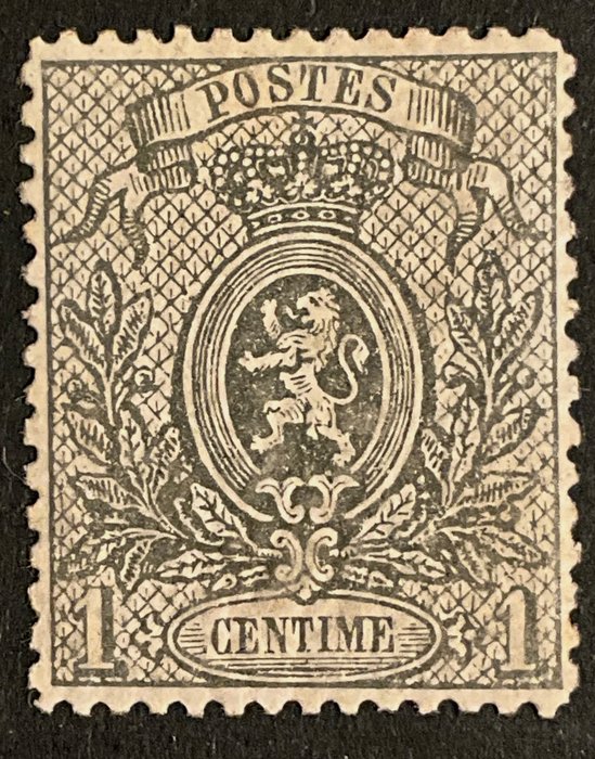 Belgien 1866/1867 - Lille løve OBP 23 - 1 centime grå - T 14 1/2 x 14 - MEST FRISK - OBP 23