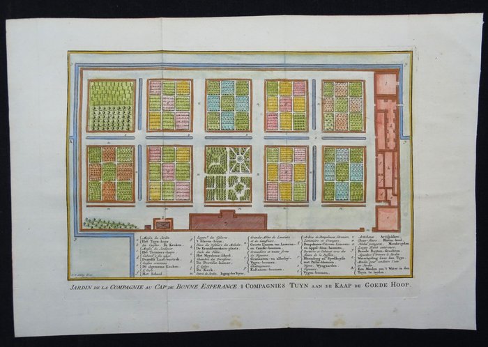 Afrika - Sydafrika / Cape Town, haver tilhørende det hollandske østindiske kompagni (VOC); Bellin / Van der Schley - Jardin de la Compagnie au Cap de Bonne Esperance / Compagnies Tuyn aan de Kaap de Goede Hoop - 1721-1750