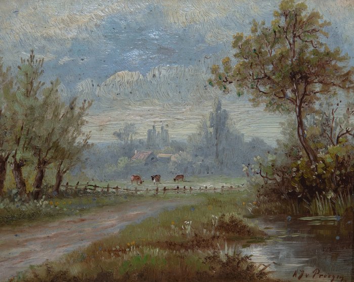 Albert Jurardus van Prooijen (1834-1898) - Landweg met Koeien