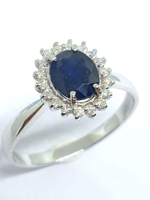 Ingen mindstepris - Ring - 18 kraat Hvidguld -  060ct tw Safir - Diamant