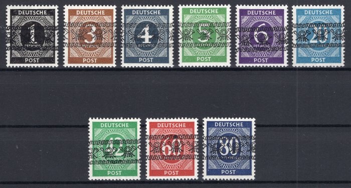 De allieredes besættelse - Tyskland (amerikansk og britisk zone) 1948 - Sæt med ikke-genkendte båndaftryk **/MNH med certifikat - Michel I/I-IX/I