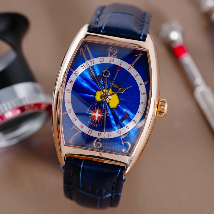 Franck Muller - Curvex Pointer Date Worldtime Blue Enemeled Dial Special Edition 18k Rose Gold - 2852WW - Mænd - 2011-nu