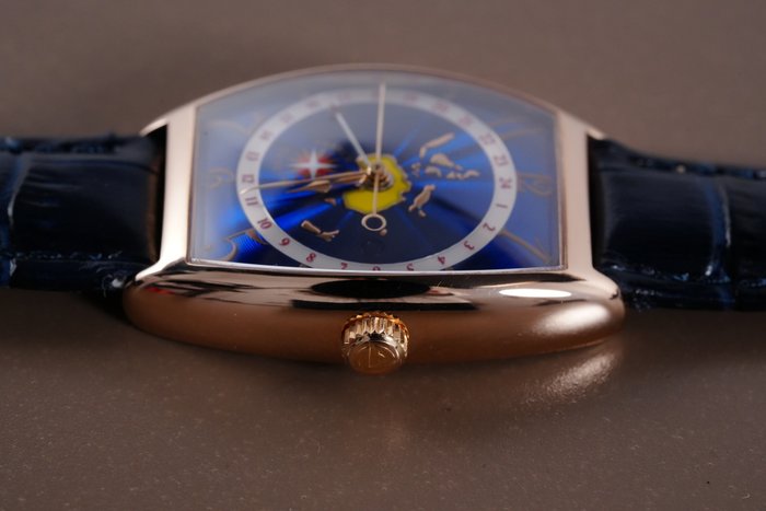 Franck Muller - Curvex Pointer Date Worldtime Blue Enemeled Dial Special Edition 18k Rose Gold - 2852WW - Mænd - 2011-nu