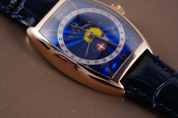 Franck Muller - Curvex Pointer Date Worldtime Blue Enemeled Dial Special Edition 18k Rose Gold - 2852WW - Mænd - 2011-nu