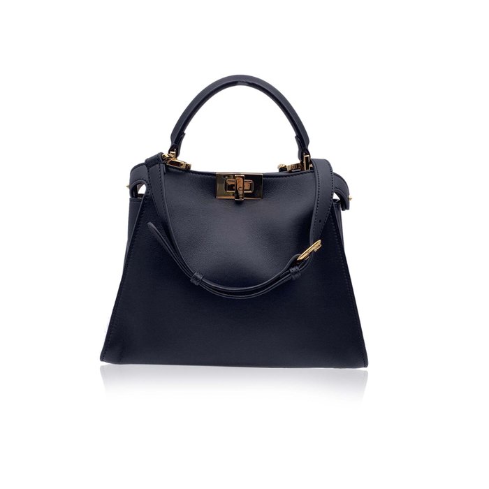 Fendi - Black Leather Peekaboo Essentially Mini Top Handle Satchel Bag - Håndtaske