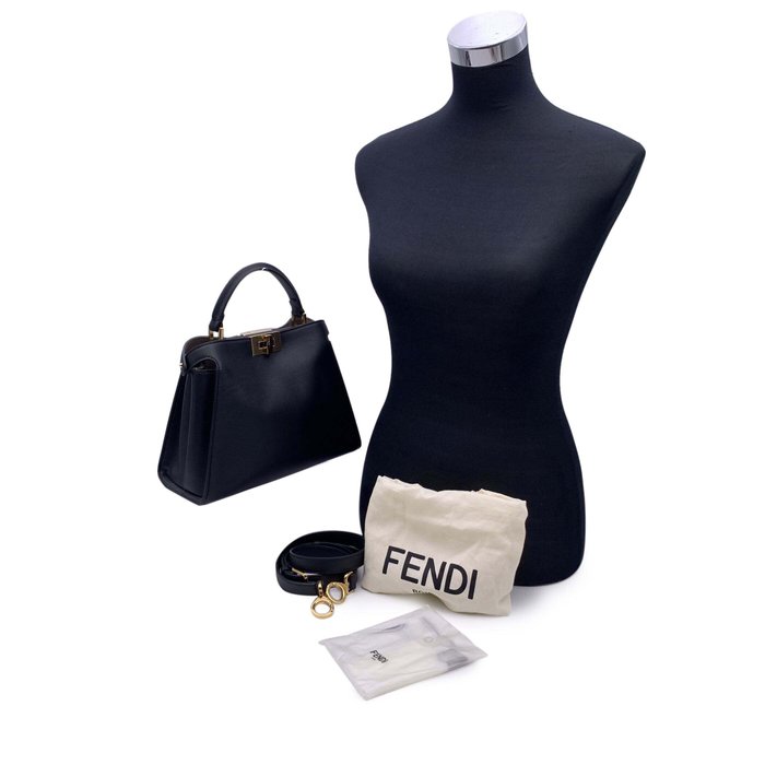 Fendi - Black Leather Peekaboo Essentially Mini Top Handle Satchel Bag - Håndtaske