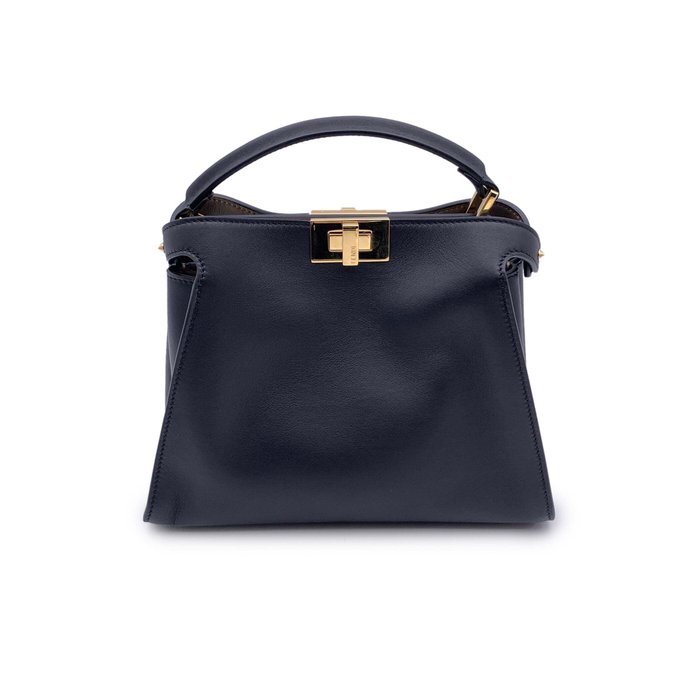 Fendi - Black Leather Peekaboo Essentially Mini Top Handle Satchel Bag - Håndtaske