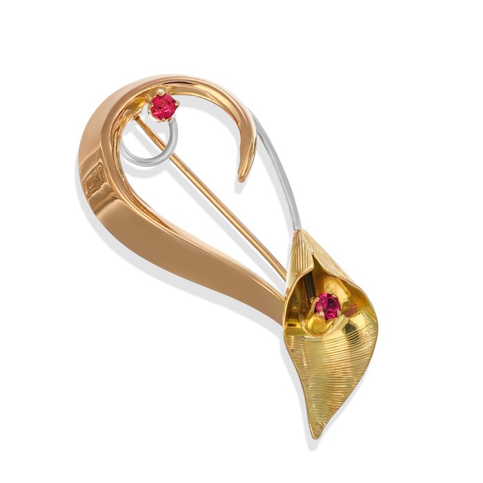 Broche - 18 kraat Gulguld, Hvidguld -  0.12ct. tw. Rubin