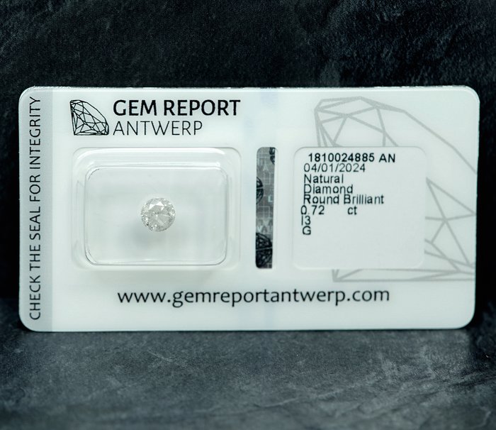 Ingen mindstepris - 1 pcs Diamant  (Natur)  - 0.72 ct - G - I3 - Gem Report Antwerp (GRA)