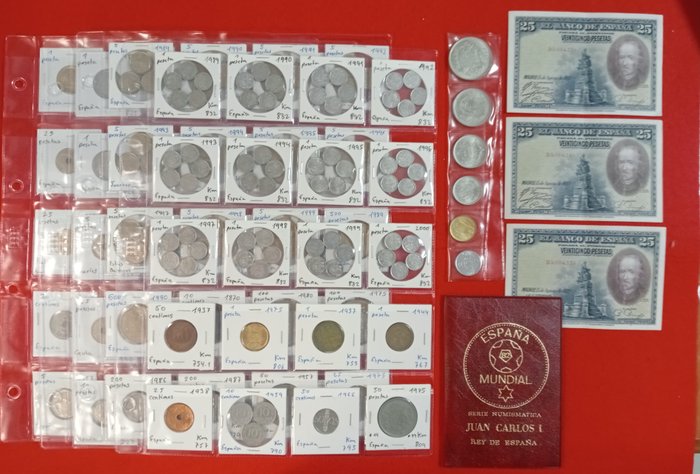 Spanien. 162 monedas y 3 billetes siglo XX  (Ingen mindstepris)