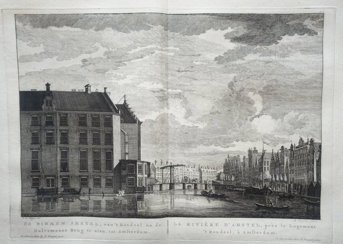 Holland - Amsterdam, Amstel; Pieter Fouquet junior - De Binnen Amstel, van't Rondeel na de Halvemaans Brug te zien, tot Amsterdam. - 1783