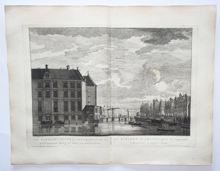 Holland - Amsterdam, Amstel; Pieter Fouquet junior - De Binnen Amstel, van't Rondeel na de Halvemaans Brug te zien, tot Amsterdam. - 1783