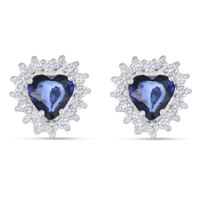 Øreringe - 18 kraat Hvidguld -  1.86ct. tw. Safir - Diamant