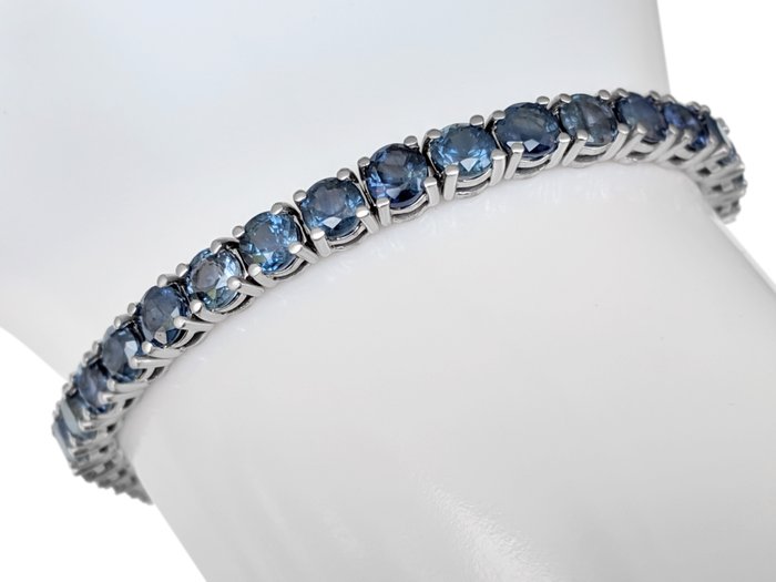 Armbånd - 14 karat Hvidguld -  13.73ct. tw. Safir - GWLab