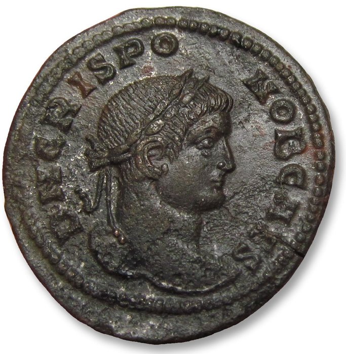 Romarriket. Crispus as Caesar. Follis Lugdunum (Lyon) circa 320 A.D. - extremely rare CRISPO spelling type - possibly unique/unpublished?