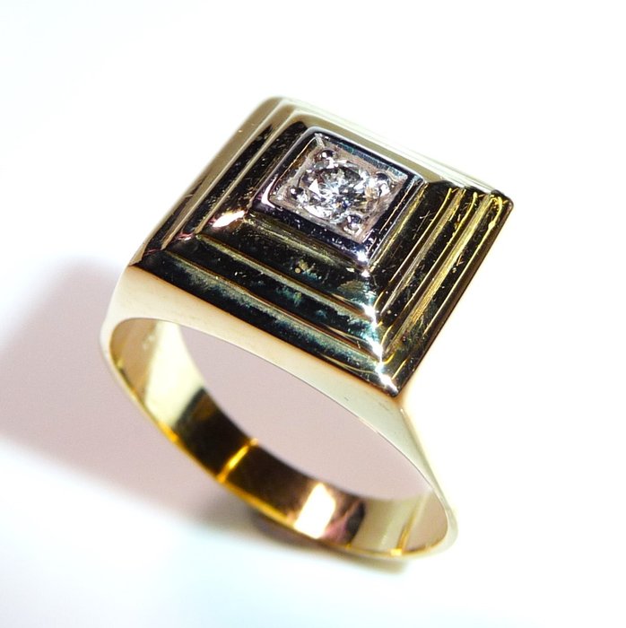 Ring - 14 karat Gulguld -  0.20ct. tw. Diamant (Natur)  - Stor størrelse 68