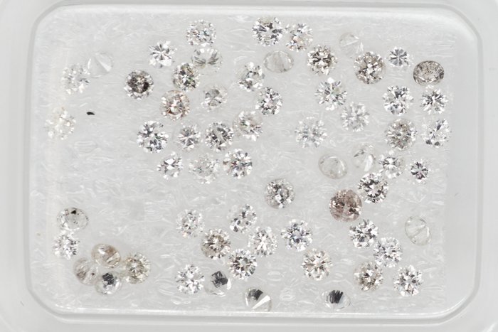 Ingen mindstepris - 63 pcs Diamant  (Natur)  - 1.06 ct - Rund - F, H - I1, I2, I3 - Gem Report Antwerp (GRA)