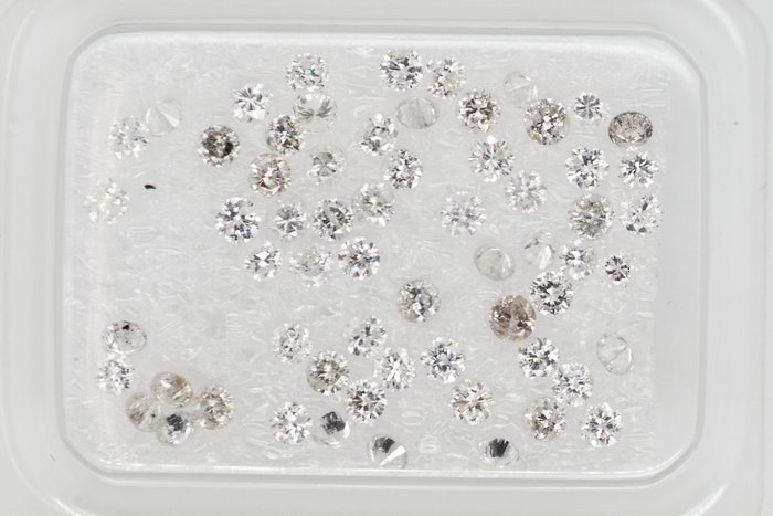 Ingen mindstepris - 63 pcs Diamant  (Natur)  - 1.06 ct - Rund - F, H - I1, I2, I3 - Gem Report Antwerp (GRA)