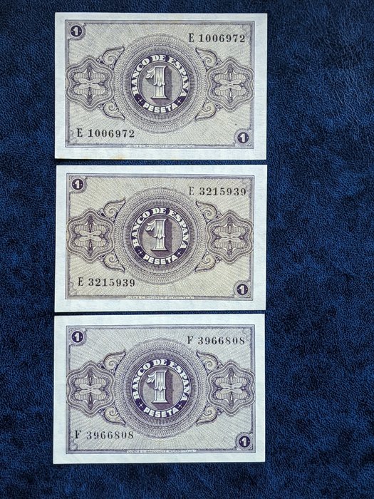 Spanien. 3 billetes de 1 pts de 1938 (emisión FEBRERO) NO CORRELATIVOS Peseta 1938 (emisión FEBRERO) - EDIFIL 427a  (Ingen mindstepris)