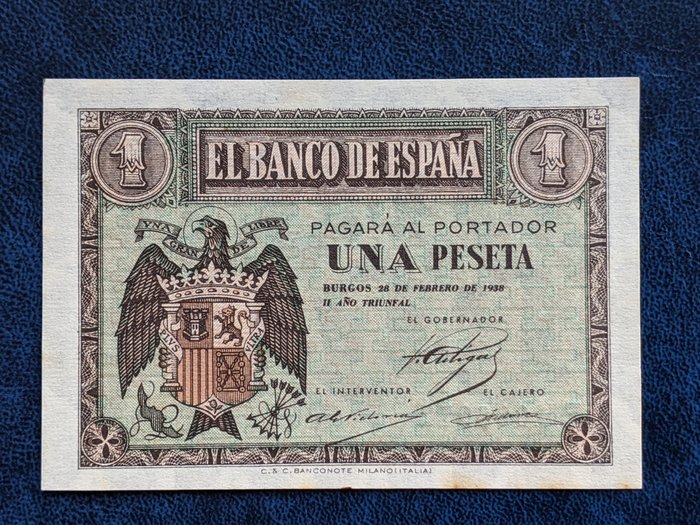 Spanien. 3 billetes de 1 pts de 1938 (emisión FEBRERO) NO CORRELATIVOS Peseta 1938 (emisión FEBRERO) - EDIFIL 427a  (Ingen mindstepris)