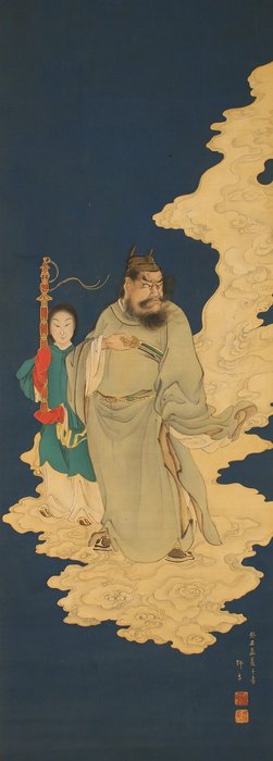 Shōki 鍾馗 the Demon Queller and his attendant - 1853 - With signature Shiko 師古 - Japan - Sene Edo-periode