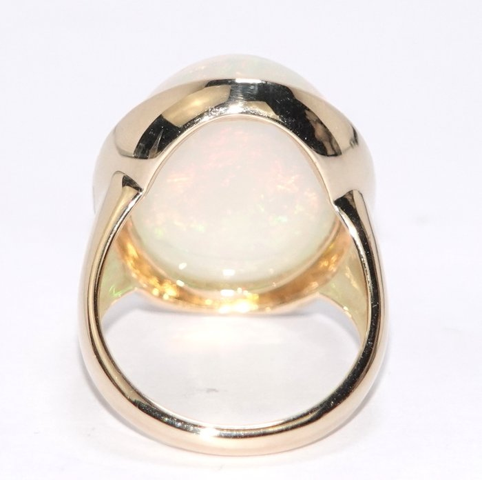 Ring - 14 karat Gulguld -  14.60ct. tw. Opal - Diamant - Gratis størrelsesændring op til EU60