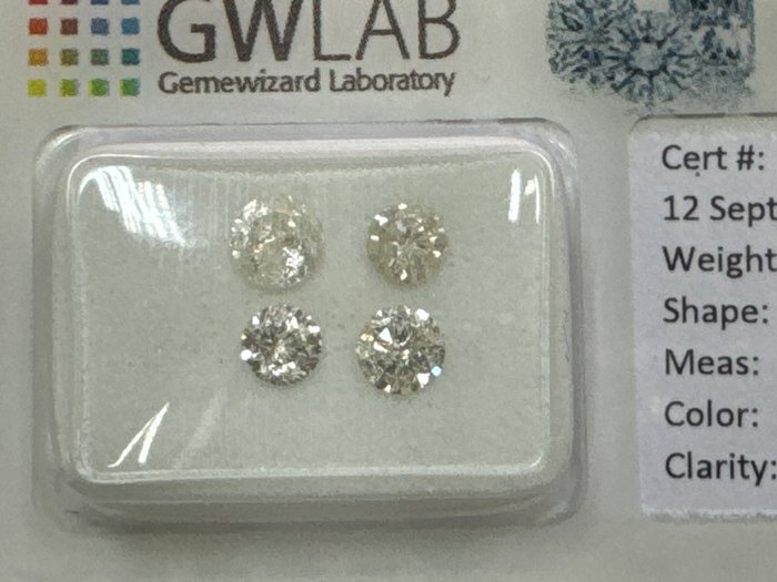 Ingen mindstepris - 4 pcs Diamant  (Natur)  - 096 ct - Rund - I J - I2 - Gemewizard Gemological Laboratory (GWLab)