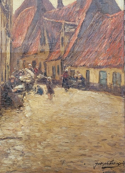 Joseph Francois (1851-1940) - Street scene in an old town