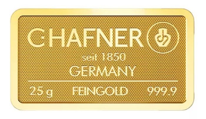 25 gram - Guld 999 - C. Hafner - Deutschland - Goldbarren im Blister CertiCard mit Zertifikat - Forseglet  Med certifikat