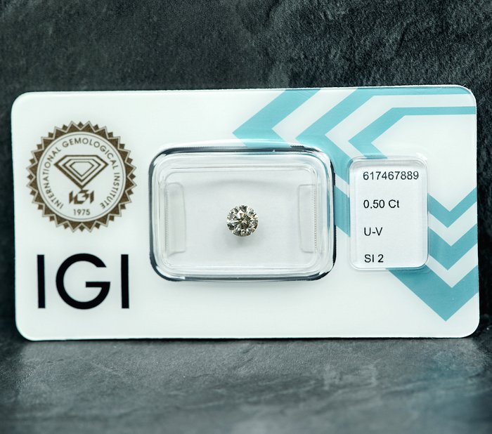 Ingen mindstepris - 1 pcs Diamant  (Naturfarvet)  - 0.50 ct - Light Grålig Gul - SI2 - International Gemological Institute (IGI)