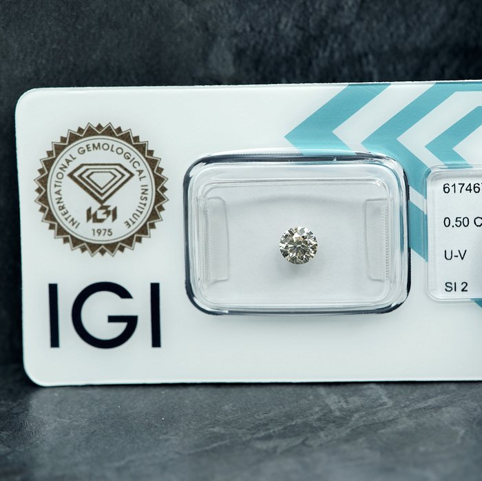 Ingen mindstepris - 1 pcs Diamant  (Naturfarvet)  - 0.50 ct - Light Grålig Gul - SI2 - International Gemological Institute (IGI)