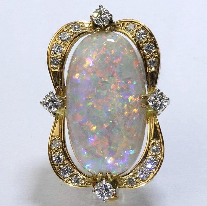 Vedhæng - 18 kraat Gulguld -  10.40ct. tw. Opal - Diamant