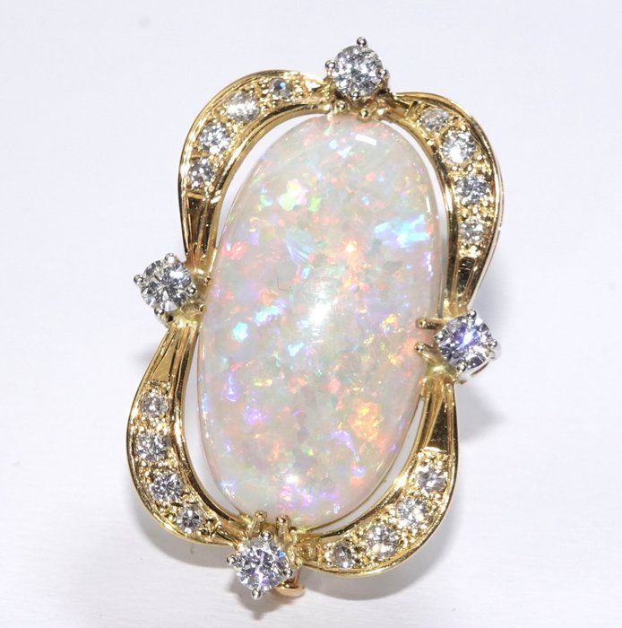 Vedhæng - 18 kraat Gulguld -  10.40ct. tw. Opal - Diamant