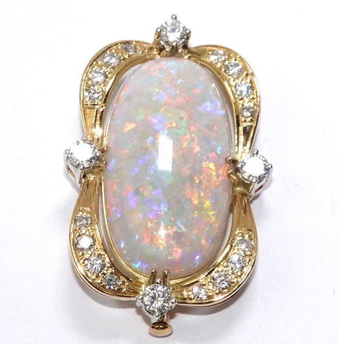 Vedhæng - 18 kraat Gulguld -  10.40ct. tw. Opal - Diamant