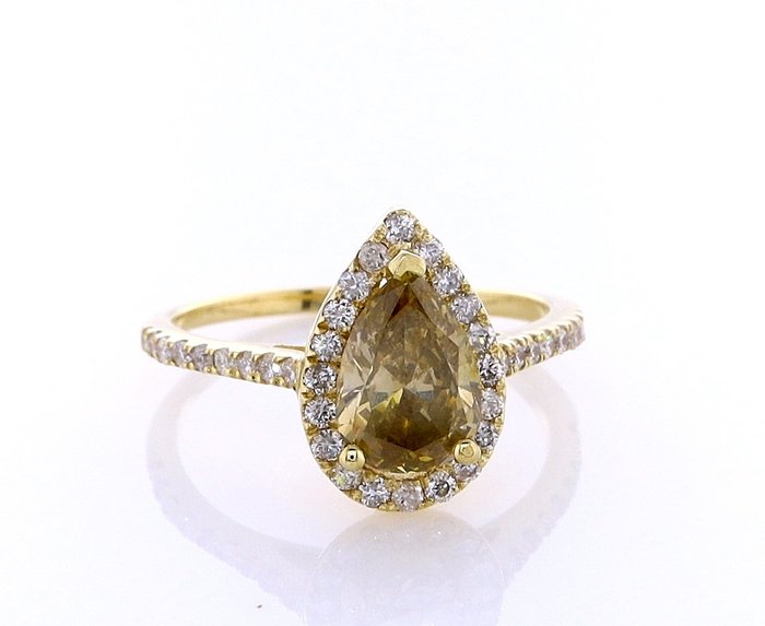 Ring - 14 karat Gulguld -  1.61ct. tw. Diamant (Naturfarvet) - Diamant