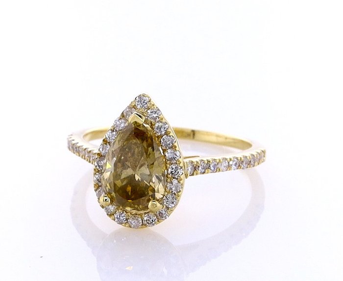 Ring - 14 karat Gulguld -  1.61ct. tw. Diamant (Naturfarvet) - Diamant