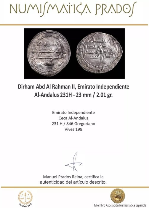 Al Andalus - kalifatet Al-Rahman II Dirham 231 AH  (Ingen mindstepris)