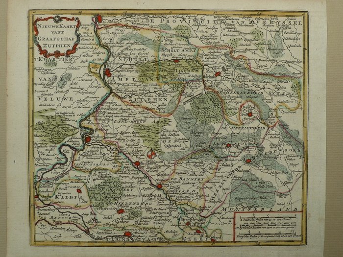 Holland - Gelderland, Zutphen, Achterhoek, Groenlo; Hendrik de Leth - Nieuwe Kaart vant Graafschap Zutphen - 1721-1750