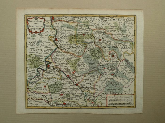 Holland - Gelderland, Zutphen, Achterhoek, Groenlo; Hendrik de Leth - Nieuwe Kaart vant Graafschap Zutphen - 1721-1750