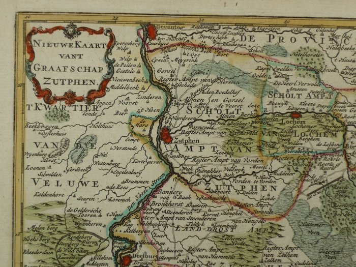 Holland - Gelderland, Zutphen, Achterhoek, Groenlo; Hendrik de Leth - Nieuwe Kaart vant Graafschap Zutphen - 1721-1750