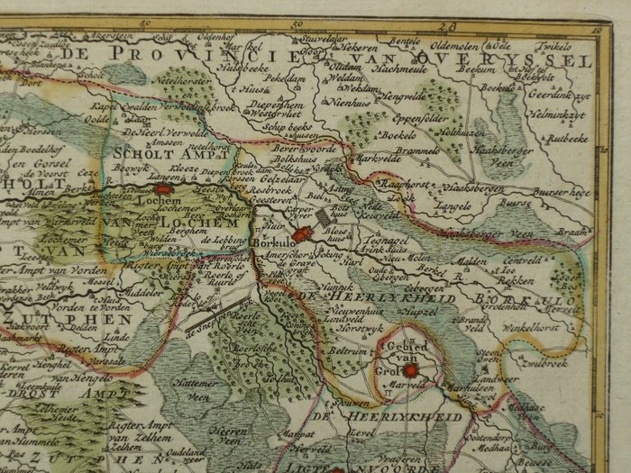 Holland - Gelderland, Zutphen, Achterhoek, Groenlo; Hendrik de Leth - Nieuwe Kaart vant Graafschap Zutphen - 1721-1750