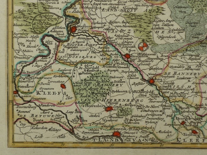 Holland - Gelderland, Zutphen, Achterhoek, Groenlo; Hendrik de Leth - Nieuwe Kaart vant Graafschap Zutphen - 1721-1750