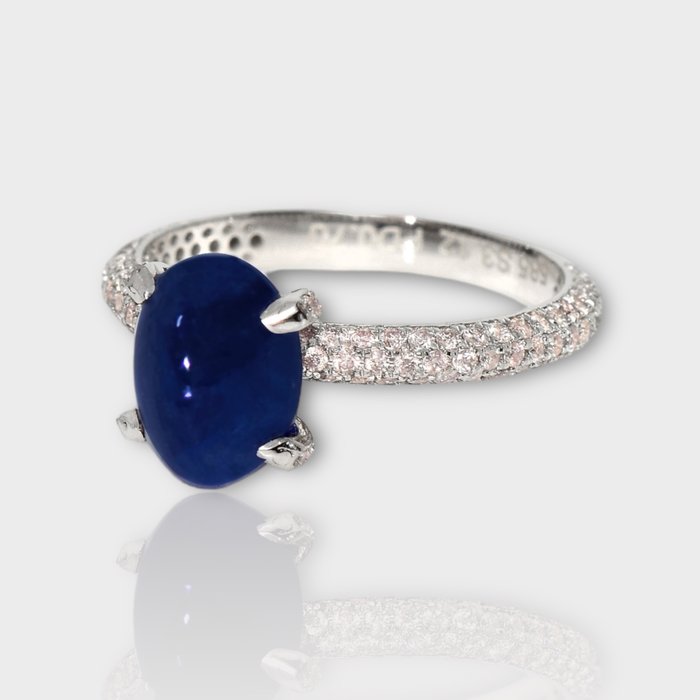 Ingen mindstepris - Ring - 14 karat Hvidguld -  3.82ct. tw. Safir - Diamant - IGI 3,12 ct blå