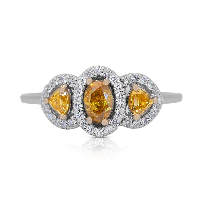 Ring - 18 kraat Hvidguld -  1.03ct. tw. Gul Diamant (Naturfarvet) - Diamant