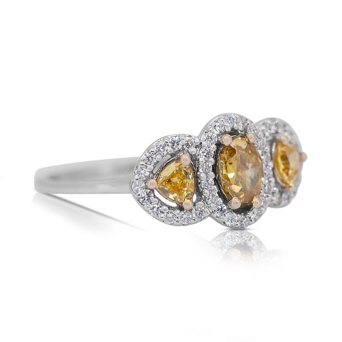 Ring - 18 kraat Hvidguld -  1.03ct. tw. Gul Diamant (Naturfarvet) - Diamant