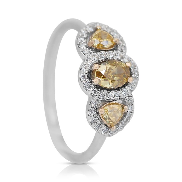 Ring - 18 kraat Hvidguld -  1.03ct. tw. Gul Diamant (Naturfarvet) - Diamant