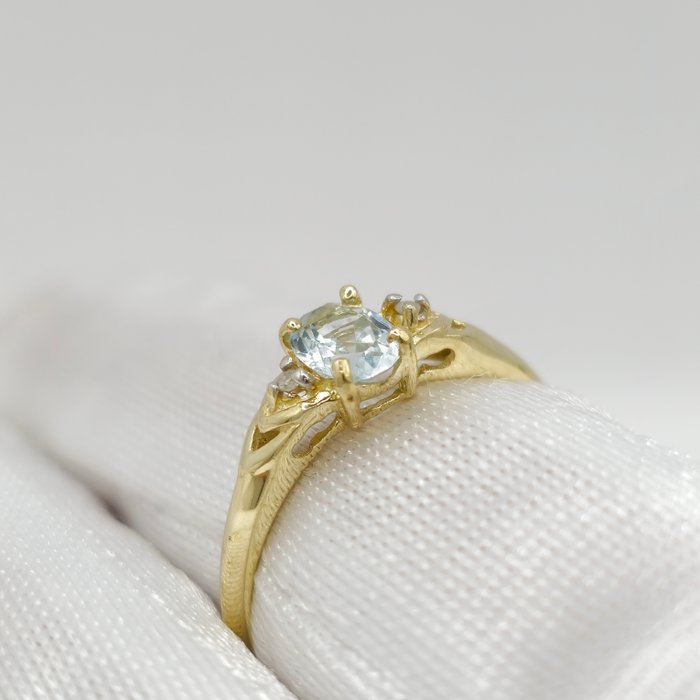 Ingen mindstepris - Forlovelsesring - 9 kt. Gulguld -  0.50ct. tw. Akvamarin - Diamant - Bryllups brude ring