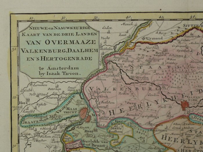 Holland - Limburg, Maastricht, Valkenburg, Heerlen, Sittard; Isaac Tirion - Nieuwe en Naaukeurige Kaart van de drie Landen van Overmaaze, Valkenburg, Daalhem en 's Hertogenrade - 1751-1760