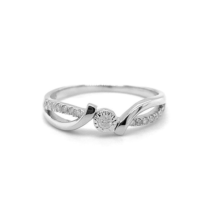 Ingen mindstepris - Ring - 14 karat Hvidguld -  013ct tw Diamant (Natur)