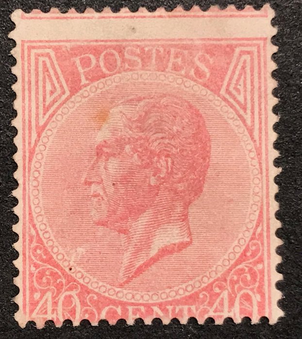 Belgien 1865/1866 - Leopold I i profil - 20A - 40 centimes Carmine pink - Meget stor decentration - OBP 20A-Cu